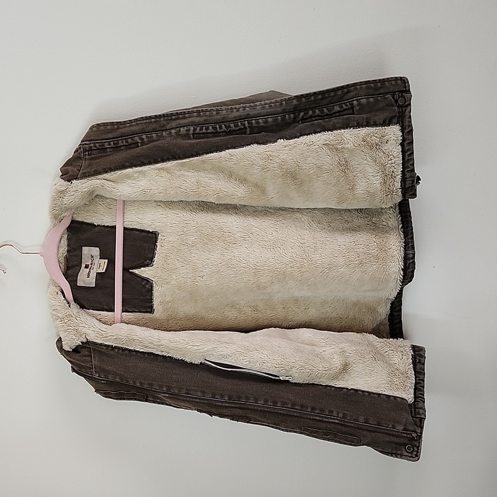 Woolrich utility sherpa lined hooded jacket olive green thrashed distressed smal - Picture 2 of 14